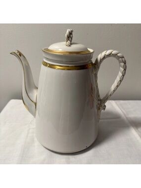 Haviland Limoges White and Gold Porcelain nautical teaPot with Braided Handle